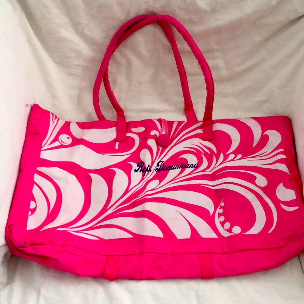 Dominican Republic Pink White Extra Large Heavy Duty Zipper Tote Bag